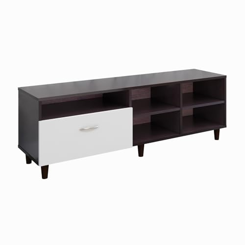 Image of VIKI Modern TV Unit for Living Room | Engineered Wood TV Cabinet with 1 Drawer Storage & 3 Open Shelves, Entertainment Unit, 140W x 48H x 40D cm | DIY | 1 Year Warranty (Wenge & White)