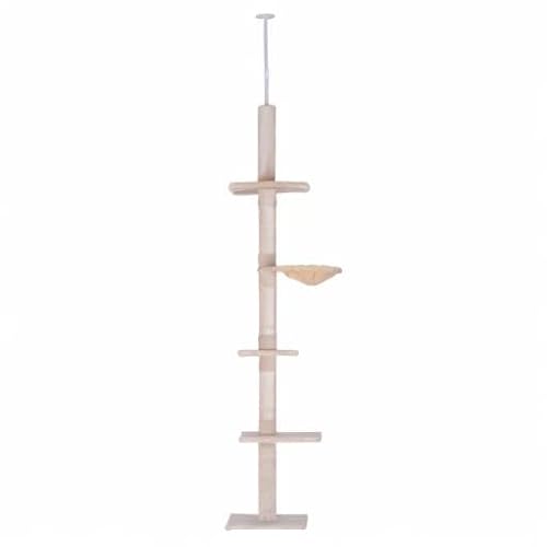 PawHut Floor to Ceiling Cat Tree for Indoor Cats 5-Tier Kitty Tower Beige - Image 10