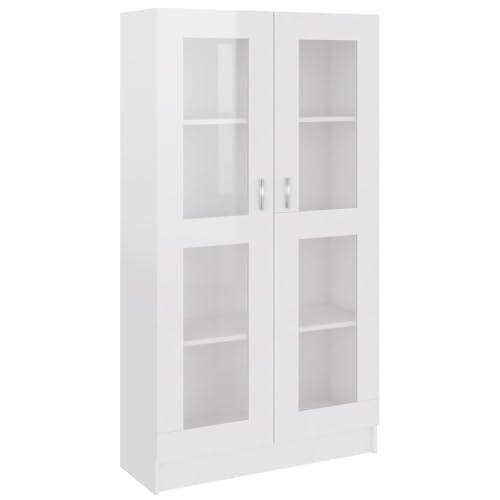 vidaXL Vitrinenschrank Bücherschrank Aktenschrank Büroschrank Vitrine Schrank Bücherregal Standvitrine Hochglanz-Weiß 82,5x30,5x150cm Holzwerkstoff