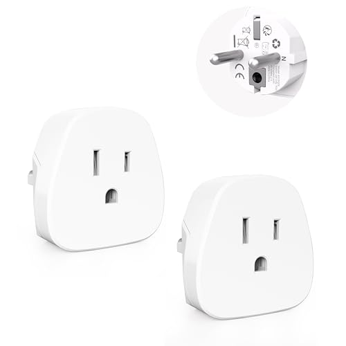 2 Packs US to EU Plug Adapter, European Travel Adapter - Type E/F Plug Adapter, Use in France, Germany, Greece, Hungary, Iceland & More, Lightweight for Travel, Business Trips