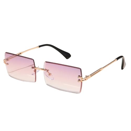 Lunettes de Soleil Rectangle sans Monture Violet Rose UV400 pour Femmes et Hommes