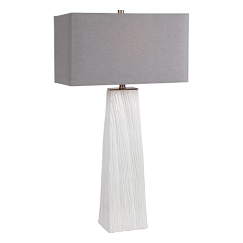 Uttermost 28383 Sycamore - 1 Light Table Lamp - 19 Inches Wide By 11 Inches Deep, Gloss White/Brushed Nickel Finish With Gray Linen Fabric Shade #TOP19