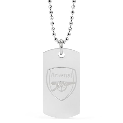 Officially Licensed Arsenal FC Crest Dog Tag Necklace, Stainless Steel Ball Chain, Men's Fan Gift