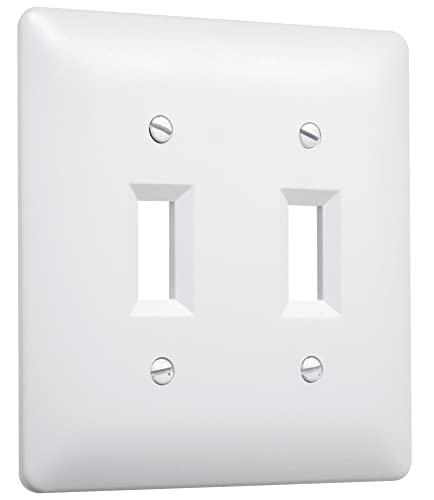 Image of TayMac 4400W Paintable Double Toggle Light Switch Wall Plate Cover, White, 2-Gang
