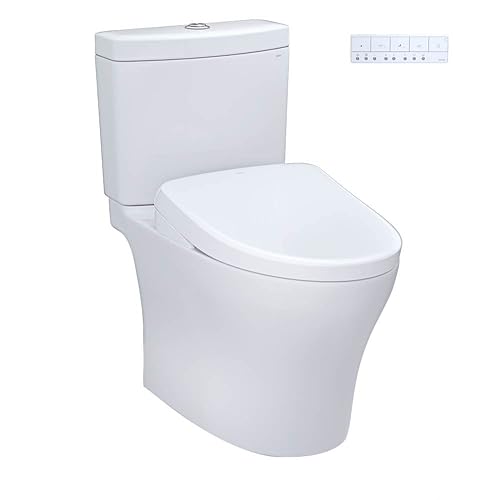 TOTO® WASHLET®+ Aquia® IV Two-Piece Elongated Dual Flush 1.28 and 0.9 GPF Toilet with Auto Flush S7A Contemporary Bidet Seat, Cotton White - MW4464736CEMFGNA#01