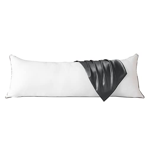 Huxmeyson Body Pillow With Satin Pillowcase, Cooling Body Pillows For Adults, Long Pillow For Bed With Removable Cover, Grey (20"X54") #TOP28