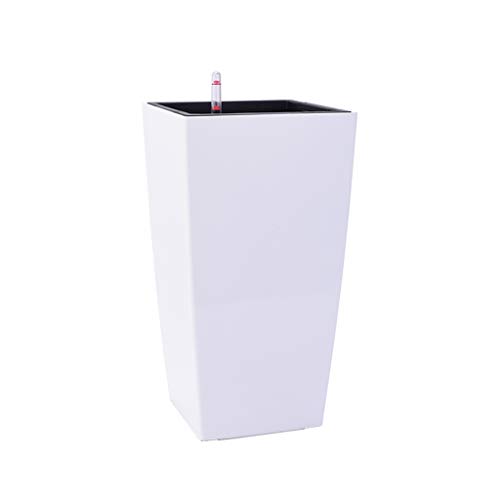 ADAHX Flower Pots, Large Diameter Floor Flower Pots with Water Level Observation Port, High Plastic Flower Pots with Wheel, Indoor Floor Flower Pots(Without Plants),White,L