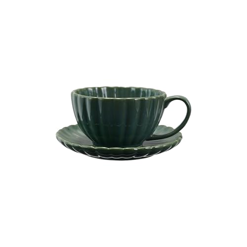 Taza de cerámica de 10 onzas con platillo verde miniatura 3
