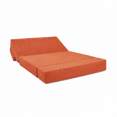 Image of Foldable One Seater Sofa Bed 3 x 6 Ft Jute Fabric Washable Cover Convertible Sofa Bed for Living Room & Office Guest Room (Finish Color - Orange - Pre-Assembled)