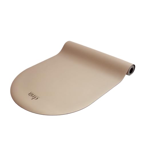 Fitwithdna Esterilla de Yoga antideslizante color beige, Pilates, incluye correa de hombro para transportar, ideal para realizar deporte en casa, yoga mat ovalado, incluye frase inspiracional (Beige)