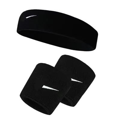 GYMGALAXY Athletic Sports Headband and Wristband Set, Black, Sweat-Absorbing Accessories for Exercise, Training, Running, Basketball (Black)