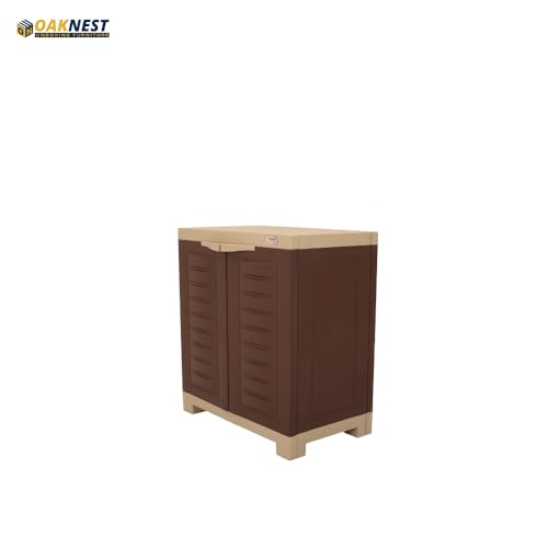Image of Oaknest Supreme Fusion-01 Plastic Storage Cabinet | Compact & Multipurpose Storage Solution | Waterproof, Durable & Lightweight | Ideal for Home, Office & Garage | Brown and Dark Beige