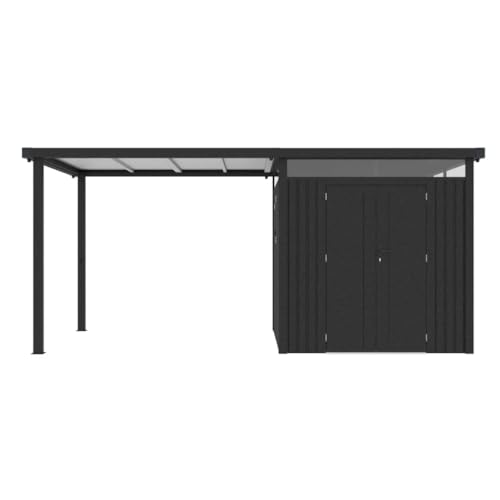 HORI® Metall-Gartenhaus aus verzinktem Stahl, robuster Geräteschuppen, abschließbar, witterungsbeständig, montagefreundlich, vielseitig erweiterbar 5050x2300x2220 | inkl. Anbau