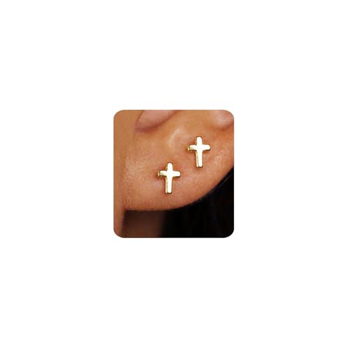 Gold Earrings for Women 14K Gold Cross Stud Earring Dainty Minimalist Simple Small Earrings Jewelry Gift for Her