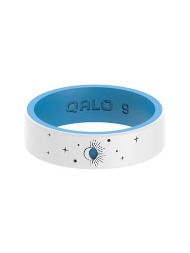QALO Women's Rubber Silicone Ring, Bioluminescent Glow Stars, Night Sky or Flutter Strata Silicone Rubber Wedding Band, Breathable, Durable Engagement Silicone Ring, 5.5mm wide, 2.5mm thick, Multi Colors & Sizes2
