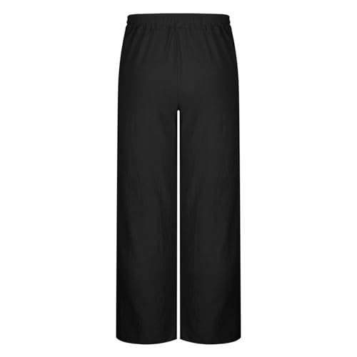 Linen Lounge Pants Mens Solid Casual Straight Drawstring Long Pants Pockets Elastic Waist Comfy Trousers3