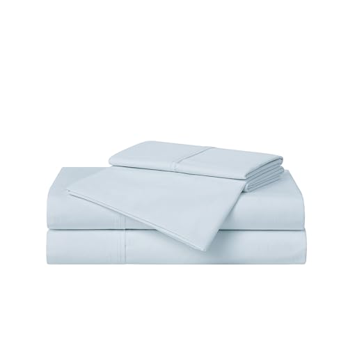 Image of CANNON - Solid Percale 4 Piece Queen Sheet and Pillowcase Set - Light Blue