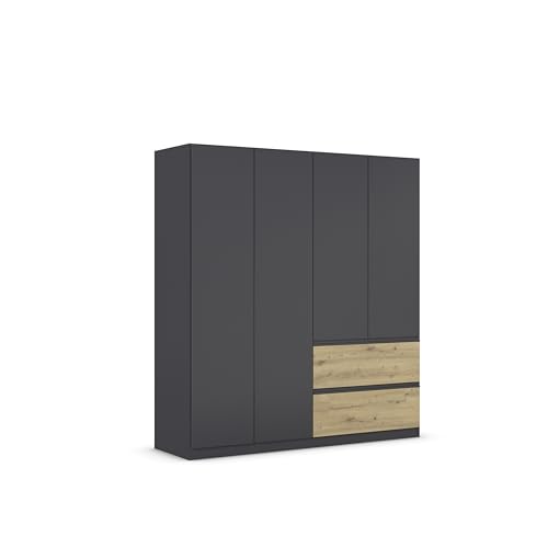 Rauch Möbel Costa, Drehtürenschrank, Kleiderschrank, 4-türig, 2 Schubkästen, Grau-metallic/Eiche Artisan, Holz, Schwarz, Push-to-Open, Griffprofil grau-metallic, 181x197x54 cm Rauch Möbel Costa, Drehtürenschrank, Kleiderschrank, 4-türig, 2 Schubkästen, Grau-metallic/Eiche Artisan, Holz, Schwarz, Push-to-Open, Griffprofil grau-metallic, 181x197x54 cm