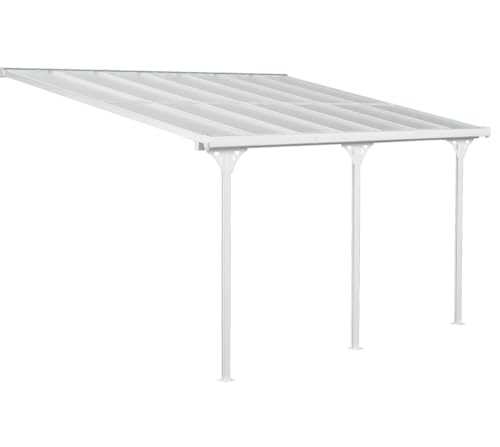 Westmann Alu Terrassenüberdachung Bruce 345 | Pulverbeschichtetes Aluminium | Polycarbonat Doppelstegplatten | Weiß | Wählbare Dachneigung 225-270 cm | UV-Schutz & witterungsbeständig