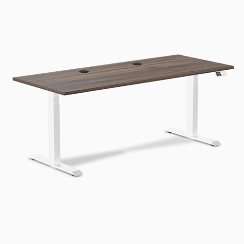 Image of Desky Electric Standing Desk, 70.9 inch Laminate Height Adjustable Sit Stand Desk, Dual Motor, 4 Memory Presets, Ergonomic Computer Workstation for Home Office - Jarrah Legno Top and White Frame