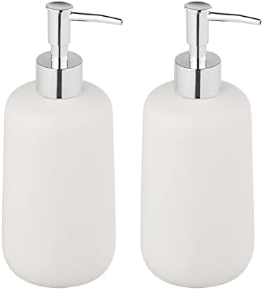 Allstar Dispensador de jabón Olinda con Forma cónica, dispensador de jabón de Mano en Acabado Mate, Fabricado en cerámica, Cabezal de Bomba Plateado, Capacidad 500 ml, 8 x 20 x 7,7 cm, Color Blanco