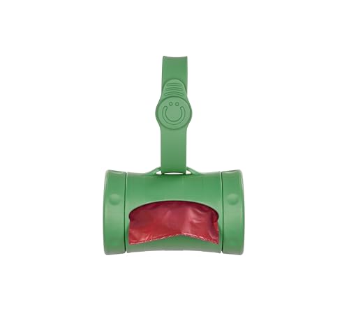 Image of Ubbi Retractable Dog Poop Bag Holder and Dispenser with Silicone Strap Leash Attachment, Includes 2 Rolls of Lavender Scented Leakproof Waste Bags, Green