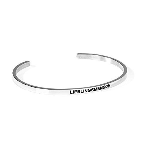 Preisvergleich Produktbild URBANHELDEN - Armreif mit Gravur - Damen Schmuck Inspiration Motivation - Verstellbar, Edelstahl - Armband mit Spruch"Lieblingsmensch" - Silber
