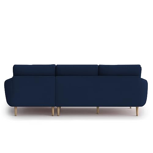 Image of BRAXTON Lindel RHS 4 Seater L Shape Sofa Set for Living Room (Blue) Premium Velvet Fabric Sofa