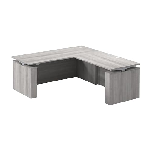 Image of Bush Business Furniture 72-inch Electric Height Adjustable L Shaped Standing Desk, Ergonomic Sit-Stand Computer Table for Office, Stratus Collection, Platinum Gray with Metallic Gray Base