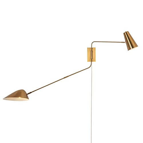 Ahaloye Modern 2-Light Swing Arm Wall Sconce Plug In Rotatable Brass Wall Lamp With On/Off Cord For Bedroom, Living Room #TOP3