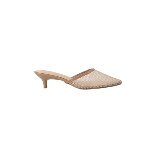 Image of Mochi Women's Mesh Leather Kitten Heel Fashion Slip-on Mules