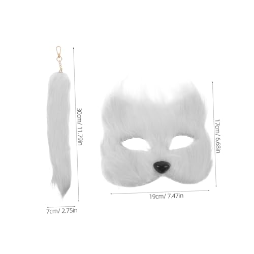 Costume de Renard Masque et Queue Accessoire Cosplay Halloween Blanc