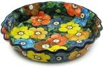 Polmedia Polish Pottery Fluted Pie Dish UNIKAT - Springtime Flowers Pattern Handmade in Boleslawiec Poland by Ceramika Artystyczna + Certificate of Authenticity