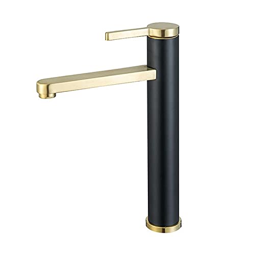Grifo mezclador de lavabo en acero inoxidable SUS 304 de alta gama negro y oro cepillado