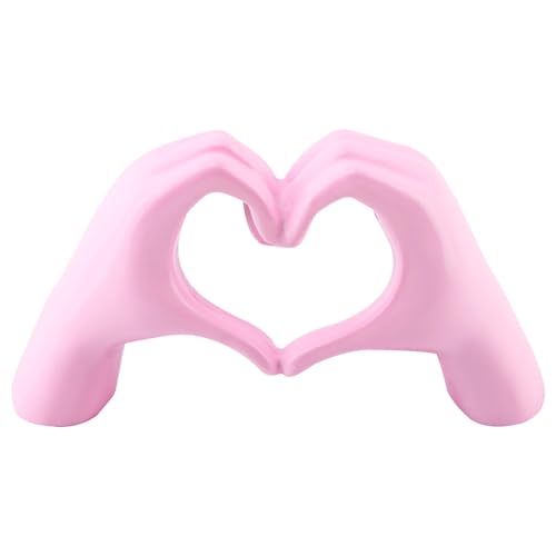 Estatua moderna Heart Hands de resina color rosa miniatura 1