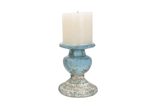 Creative Co-Op Large Distressed Blue Terracotta Pillar Candle Holder - Image 7