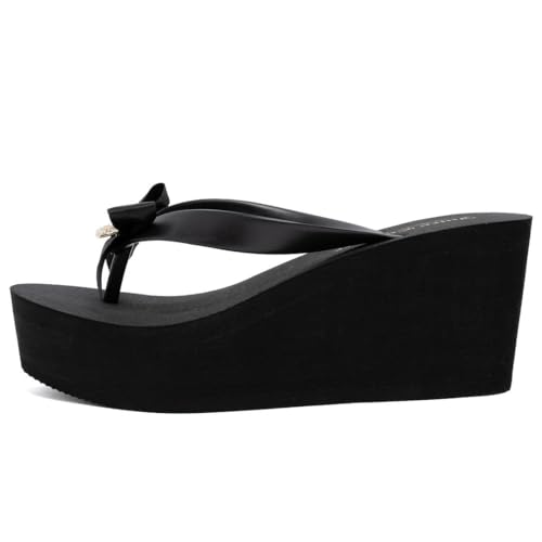 Image of Juicy Couture Women's Wedge Platform Flip Flops, Fashion Beach Sandals with Soft Footbed and Thong Style