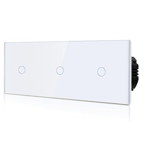 BSEED Touch Lichtschalter 1 Fach 1 Weg Drei Normaler Berührungsschalter Kein Neutralleiter Glasscheibe 228mm Wandleuchtenschalter Weiß