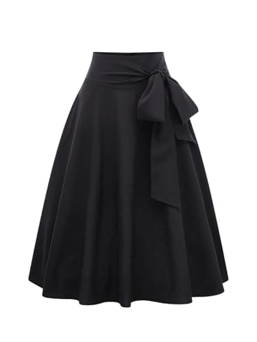 GORGLITTER Women's Bow High Waisted Pleated Midi Skirts Faldas Tie Belted A Line Flowy Skirts Dressy Casual 2025