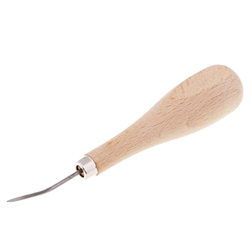Professional Curved Awl for Leather Craft - Wooden Handle Stitching Sewing Tool DIY Leatherworking