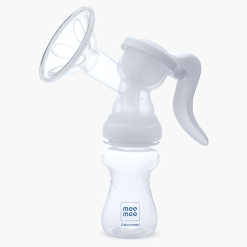 Mee Mee Advanced Manual Breast Pump - 180° Rotating Handle, BPA-Free, Soft Silicone Shield, Overflow Preventer Silica Gel Cup, Soothing Massage, Easy-to-Use Breastfeeding Mothers (White)