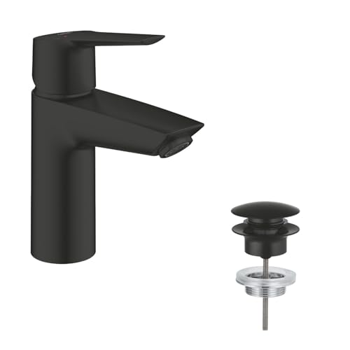 GROHE Start, Waschtischarmatur wassersparend (Wasserhahn für das Bad, Badarmatur mit Pop-Up Ablauf, 17cm hoch, mit 3in1 Werkzeug, einfache Installation am Waschbecken), schwarz, 235502432 GROHE Start, Waschtischarmatur wassersparend (Wasserhahn für das Bad, Badarmatur mit Pop-Up Ablauf, 17cm hoch, mit 3in1 Werkzeug, einfache Installation am Waschbecken), schwarz, 235502432