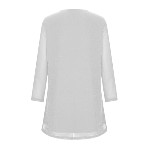 Glitzer Oberteile Damen 3/4 Ärmel Bluse Elegant Pailletten Tunika Festliche Blusenshirt Mesh Pullover Einfarbig Tshirt Silvester Outfit Leicht Luftig T-Shirt Mode Blusentop Longbluse