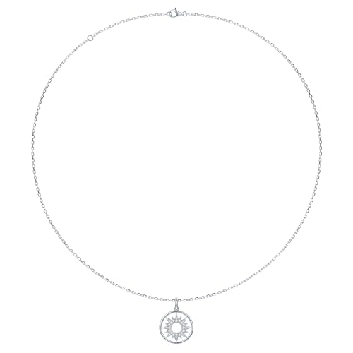 THELANDA Genuine Moissanite Sterling Silver Round Sun in Circle Pendant Necklace, Adjustable 18-20 Inch Chain with Lobster Clasp, Unisex Fine Jewelry Gift for Women and Men4