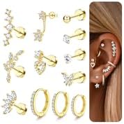 Adramata 12/14pcs 16G Surgical Steel Flat Back Cartilage Earrings...