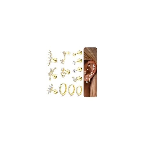 Adramata 12/14pcs 16G Surgical Steel Flat Back Cartilage Earrings...