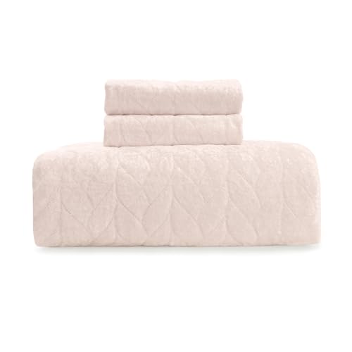 Mellanni Oversized Queen Velvet Quilt Set – Bedding Cover with Shams – Ultrasonic Quilting Technology – 3 Piece Oversized Quilt Set – Bedspreads & Coverlets (Full/Queen, Blush Pink