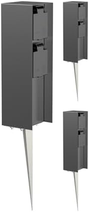 ledscom.de 3X Garten-Steckdosen-Säule POMI mit Erdspieß für außen, IP44, 2-Fach, anthrazit, eckig, 23cm