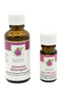Die Aromaölmanufaktur Kümmel Massageöl 30ml & Baby Massageöl 10ml, Aromaöl Doppelpack mit wohltuendem Kümmelöl & Babyöl, 100% natürliche ätherische Öle