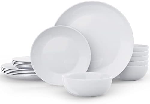 Dinnerware Set 18-piece Opal Dishes Sets Service for 6 Plates Bowls 5.5" Break and Crack Resistant Dish Sets Round